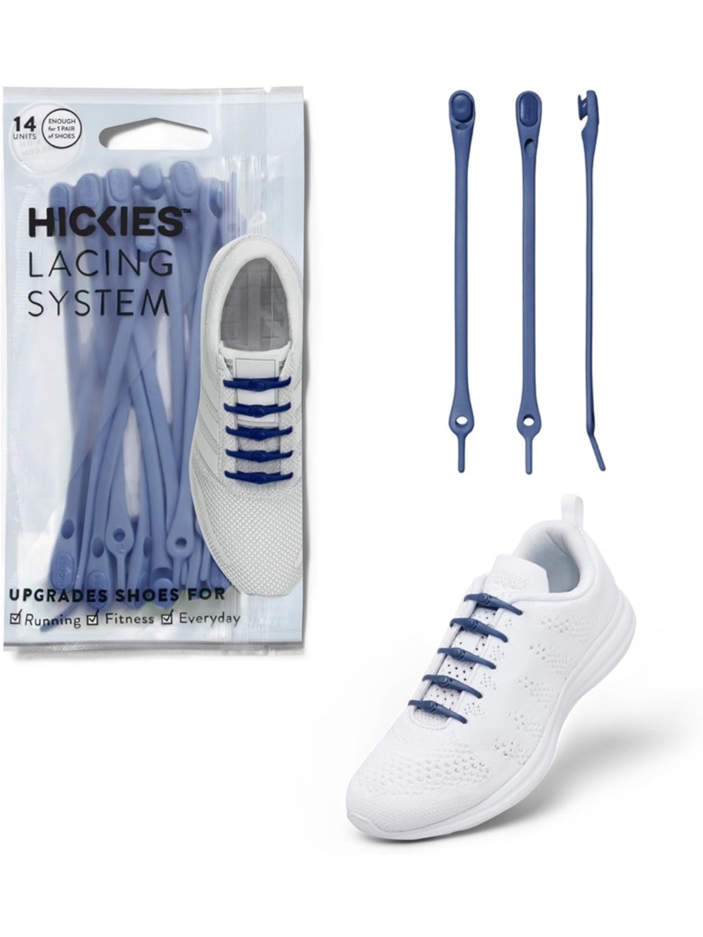 Hickies No-Tie Lacing System - True Navy Blue Adjustable, Compression Women Men